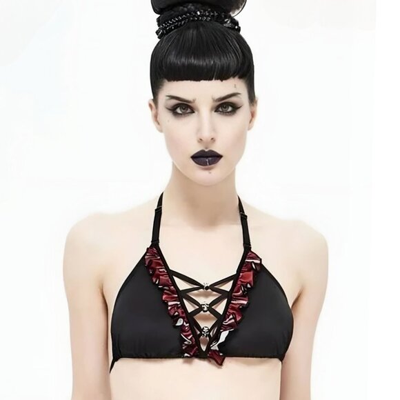 Crisscross Plaid Bikini Set XL-2XL – Ruffle Trim & Skull Charms by Devil’s Fashi - Picture 7 of 10